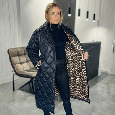 Beata | Abrigo acolchado reversible con forro de leopardo