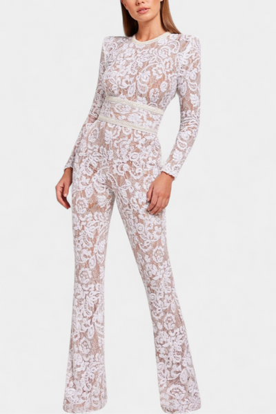 Jimena Mono de Encaje con Lentejuelas y Cinturón