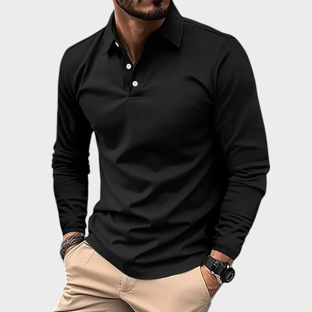 Guillermo™ | Polo casual de manga larga negro
