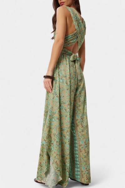 Leandra Mono Fluido Cruzado con Estampado Floral Verde